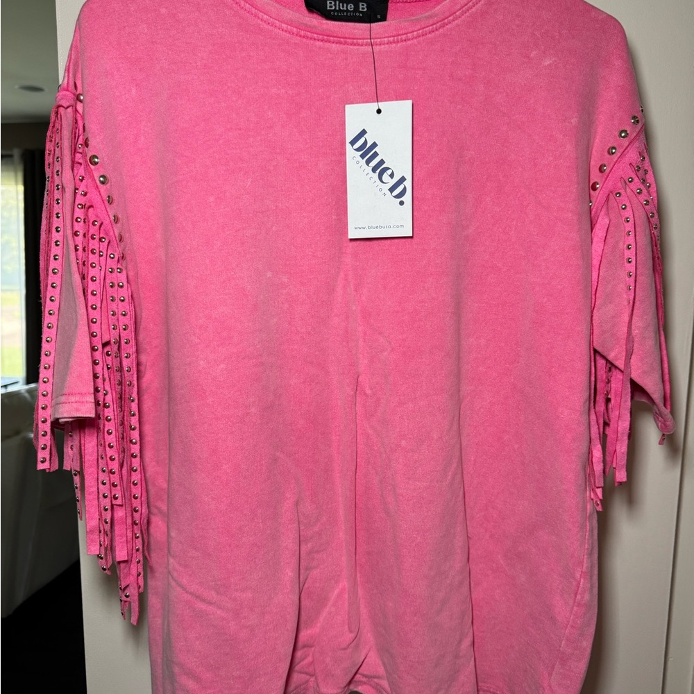 Pink Boxy Embellished Short Sleeve Tee